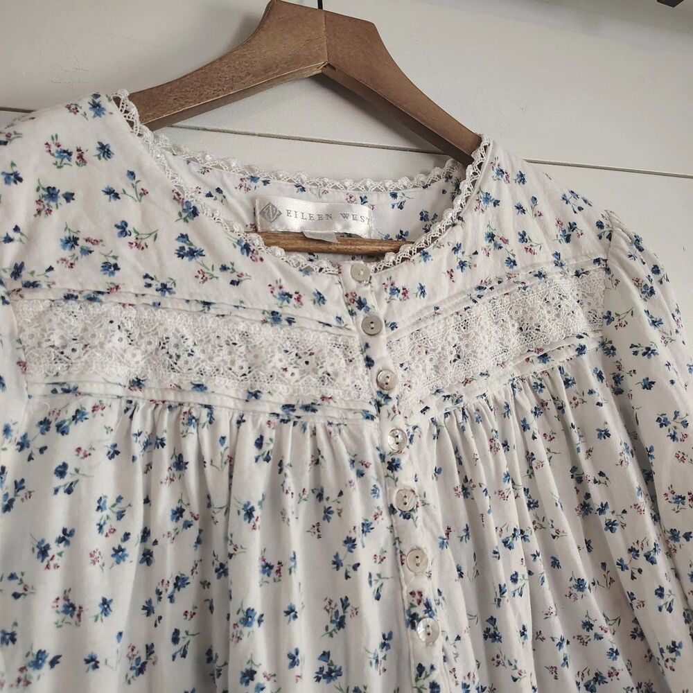 Eileen West Womens Floral 100% Cotton Nightgown Cottagecore Ditsy Size Small EUC - Picture 2 of 7